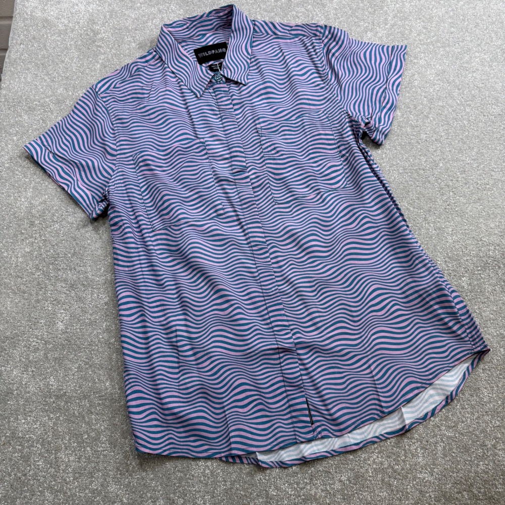 Wildfang Empower Button Up Shirt Pink Teal Wavy Stripe NWT Small Androgynous